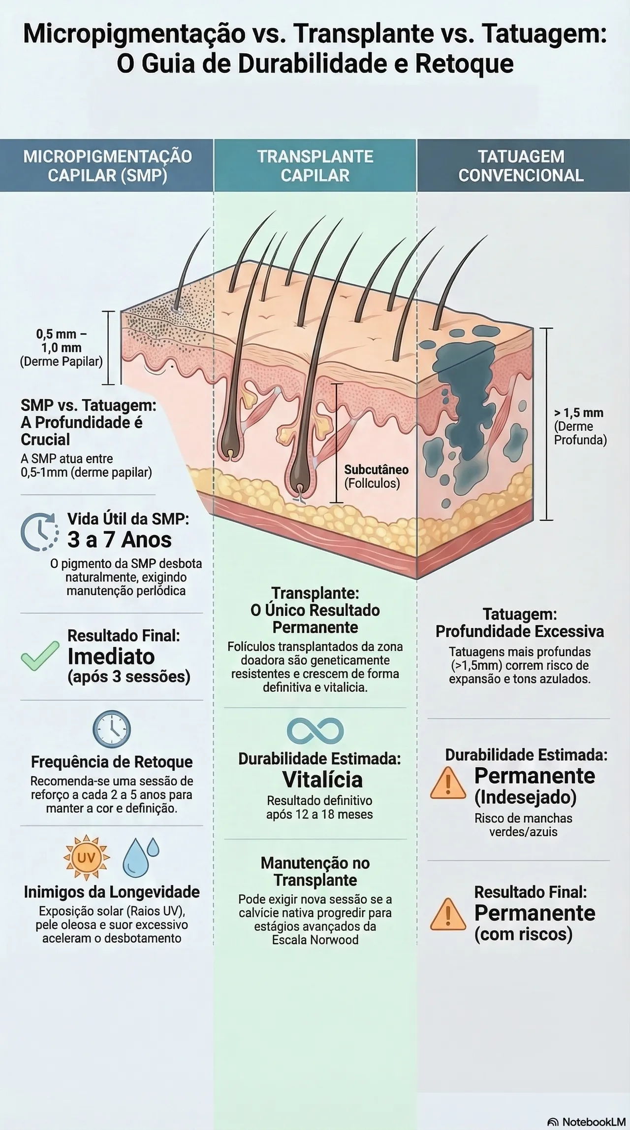 Infográfico Comparativo: SMP vs Tatuagem vs Transplante